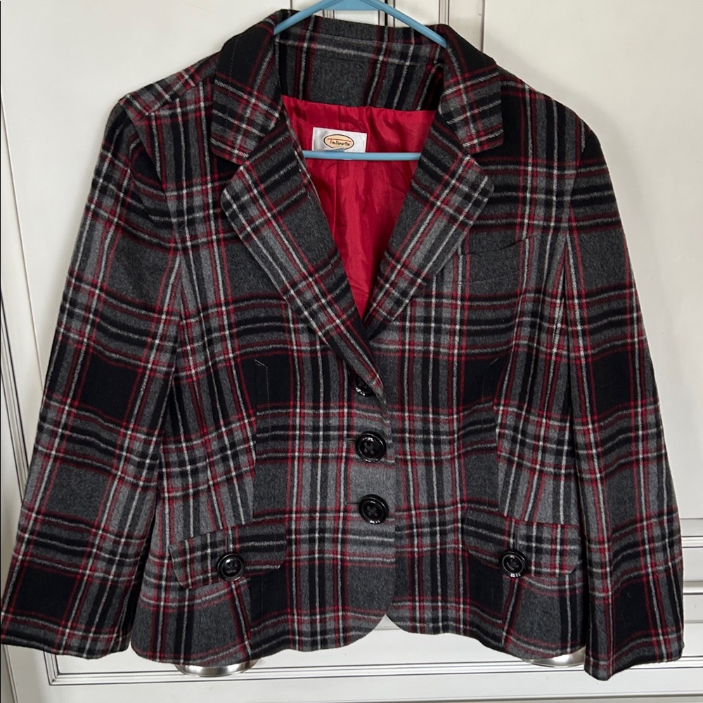 Talbots Black, Gray & Red Plaid Blazer Jacket - Picture 5 of 13